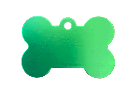 Grüne Hundemarke in Knochenform mit Öse, ohne Gravur