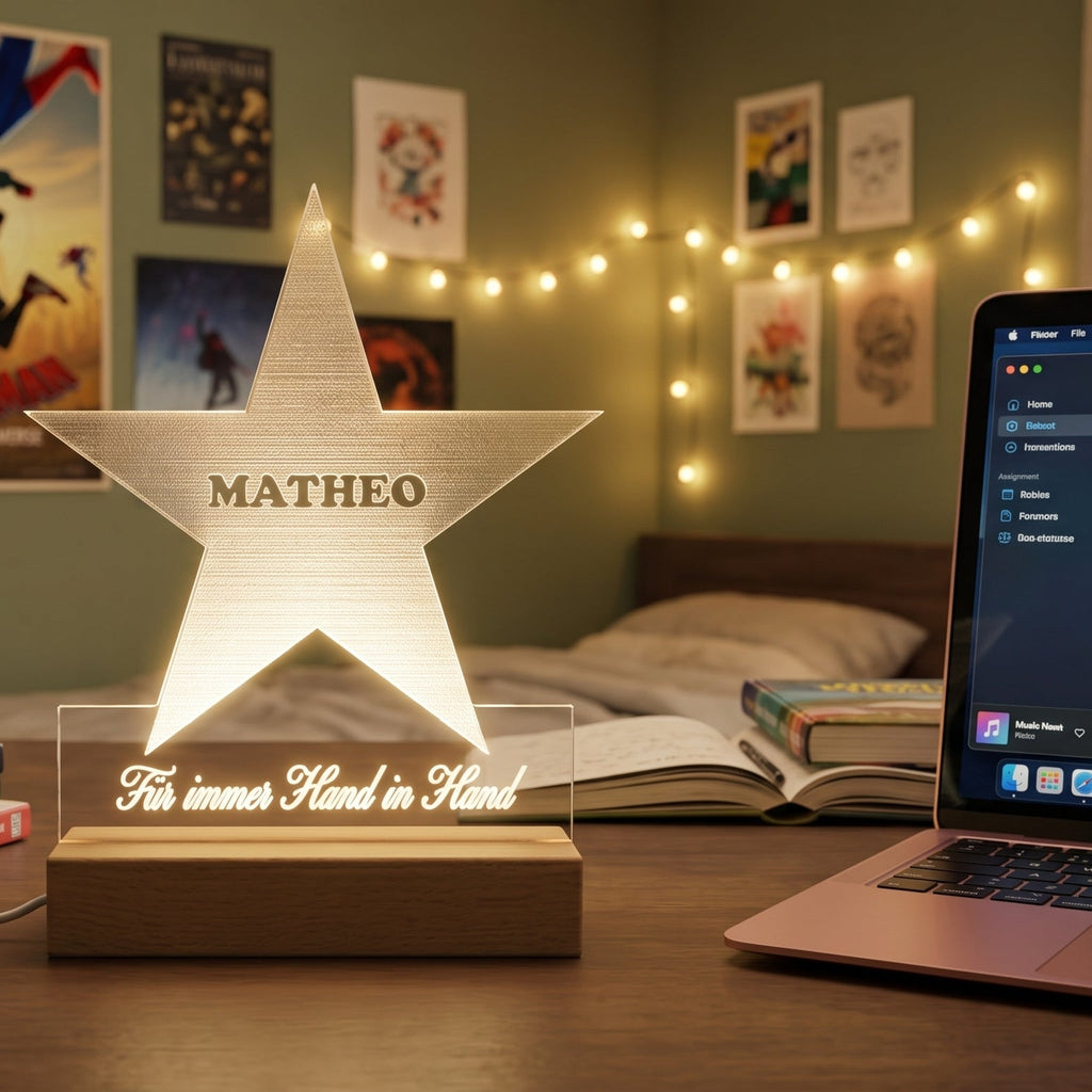 Personalisierte Stern LED Nachtlampe mit Namen Gravur