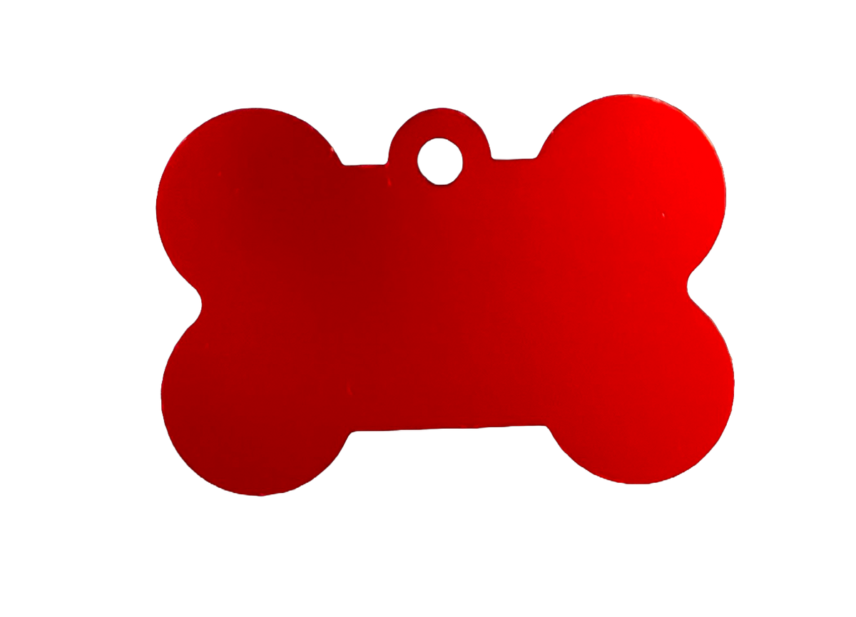 Rote Hundemarke in Knochenform mit Öse