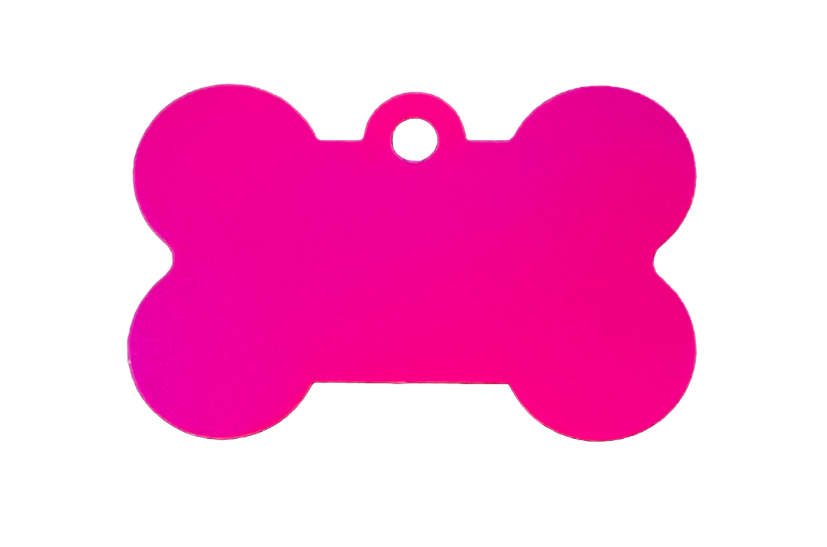 Pinke Hundemarke in Knochenform mit Öse