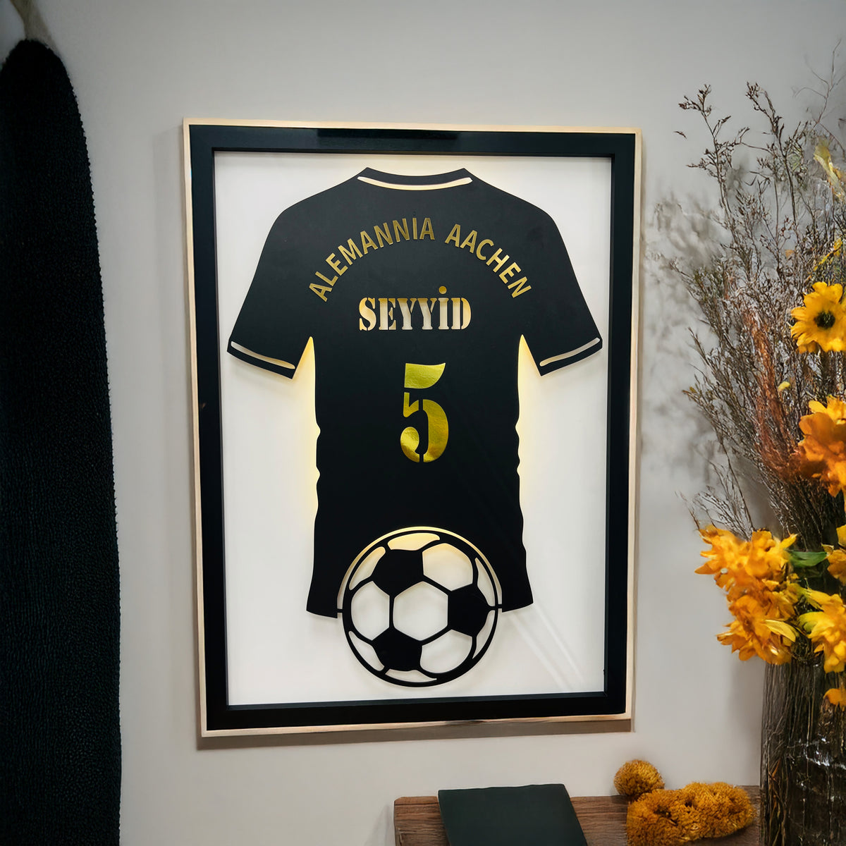 Personalisiertes Fußballtrikot Wandbild mit LED-Beleuchtung