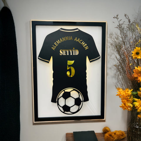 Personalisiertes Fußballtrikot Wandbild mit LED-Beleuchtung