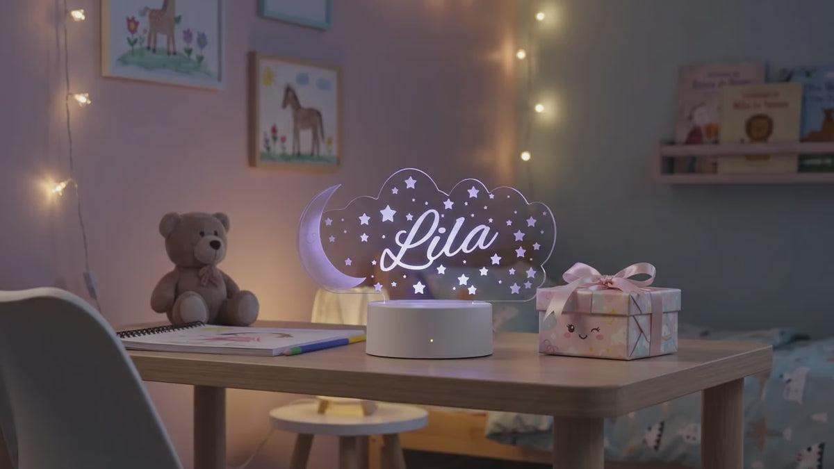 Personalisiertes Mond-&-Sterne LED-Namensschild | Nachtlicht fürs Kinderzimmer