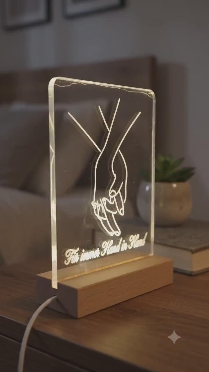 Personalisierte LED-Acrylleuchte | Hände Gravur | Geschenk für Paare | Hochzeit | Jahrestag | Verlobung